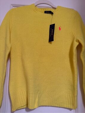 Ralph Lauren Yellow Crewneck Sweater with Pink Pony